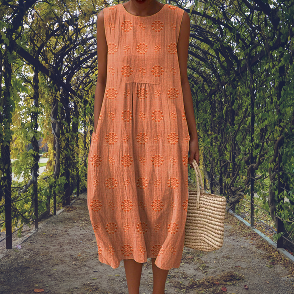 Women's Sleeveless Embroidered Textured Hem Midi Dress