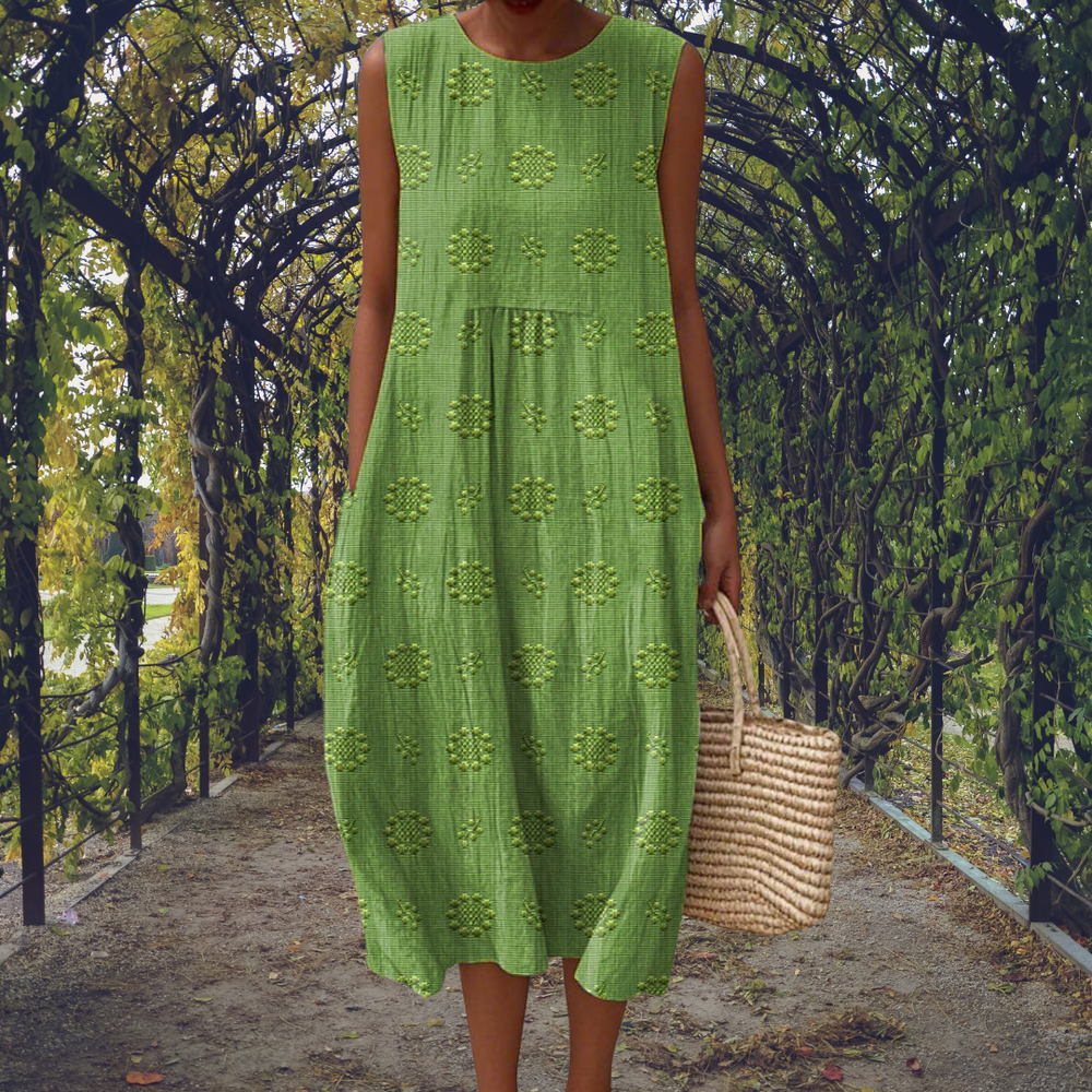 Women's Sleeveless Embroidered Textured Hem Midi Dress