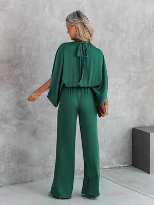 Mono elegante de pierna ancha drapeado para mujer