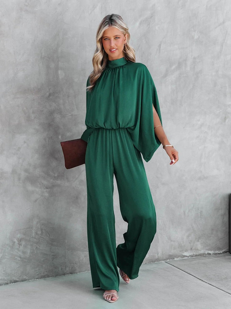 Mono elegante de pierna ancha drapeado para mujer