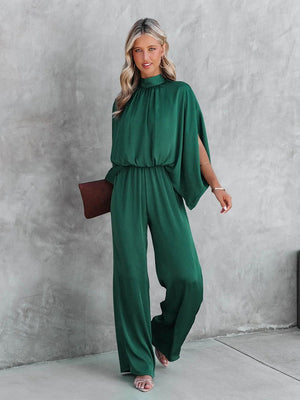 Mono elegante de pierna ancha drapeado para mujer
