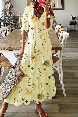Women's Floral Print Maxi Dress with Relaxed Flowy Silhouette