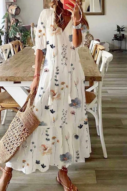 Women's Floral Print Maxi Dress with Relaxed Flowy Silhouette