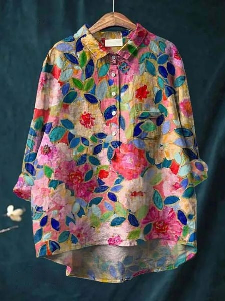 Women’s Floral Button Up Loose Long Sleeve Blouse
