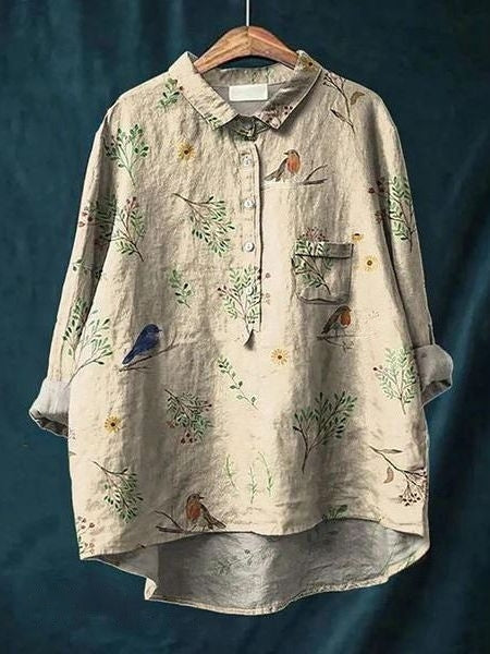 Women's Watercolor Bloom Button-Up Blouse
