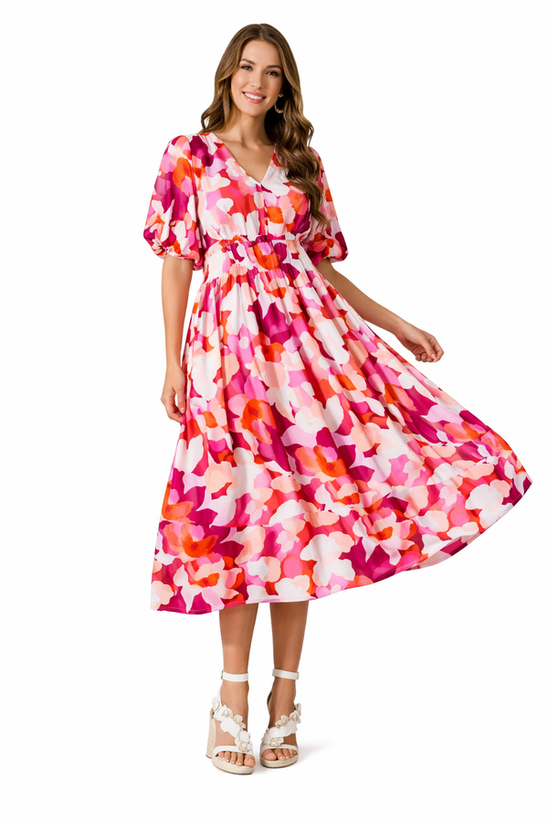Elegant Floral V Neck Flowing Maxi Dress for Women