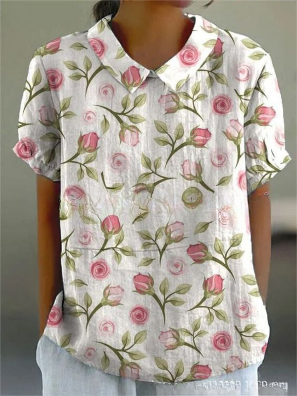 Women’s Floral Print Short Sleeve Casual Collar Blouse