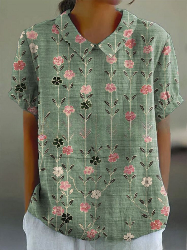 Women’s Floral Print Short Sleeve Casual Collar Blouse