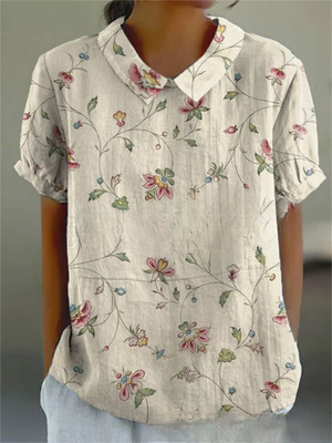 Women’s Floral Print Short Sleeve Casual Collar Blouse
