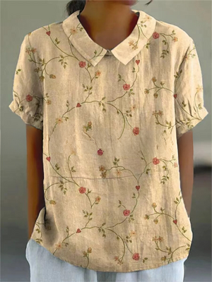 Women’s Floral Print Short Sleeve Casual Collar Blouse