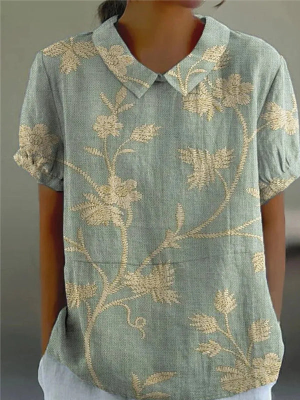 Women’s Floral Print Short Sleeve Casual Collar Blouse