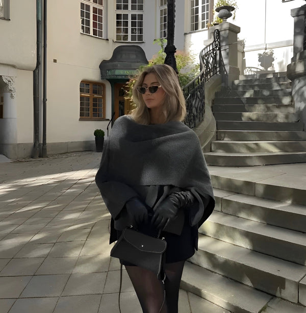 Elegant Oversized Knit Poncho Sweater for Women