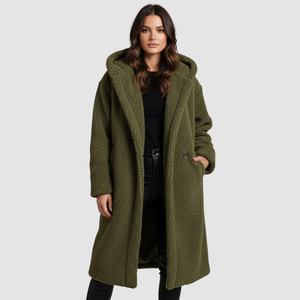 Women's Teddy Hooded Coat with Wide Lapels