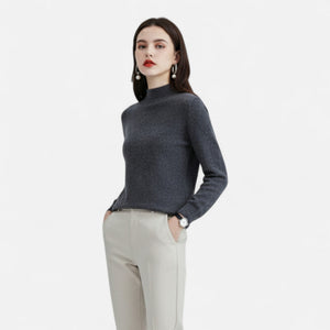 Suéter de punto suave con cuello alto falso y manga larga para mujer