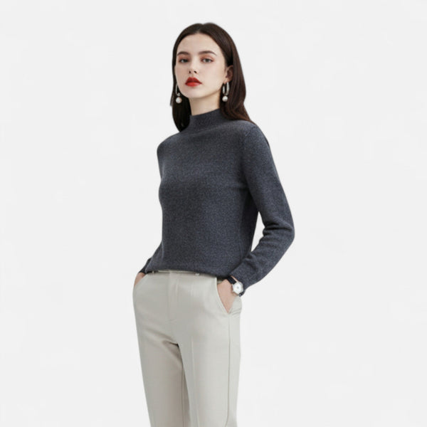 Suéter de punto suave con cuello alto falso y manga larga para mujer