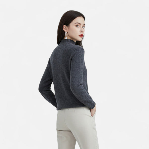 Suéter de punto suave con cuello alto falso y manga larga para mujer