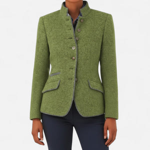 Blazer elegante con botones, corte entallado y cuello alto