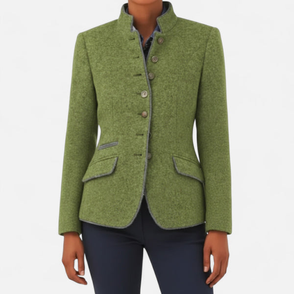 Blazer elegante con botones, corte entallado y cuello alto