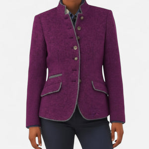 Blazer elegante con botones, corte entallado y cuello alto