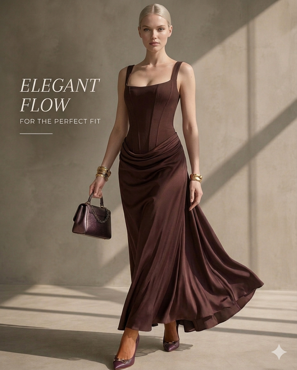 Women's Square Neckline Draped Waist Maxi Dress