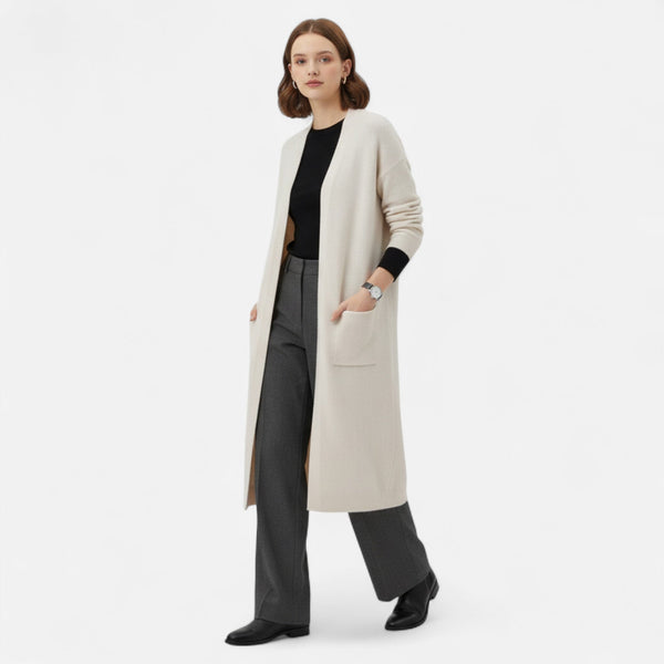 Elegant Women's Open-Front Cardigan Timeless Long Silhouette
