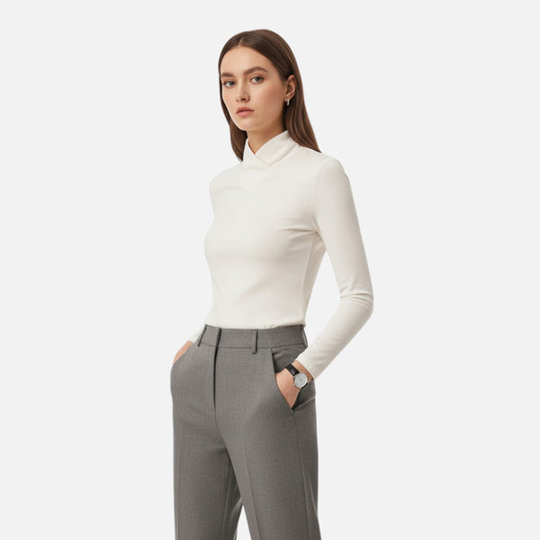 Asymmetrical Collar Long Sleeve Elegant Blouse