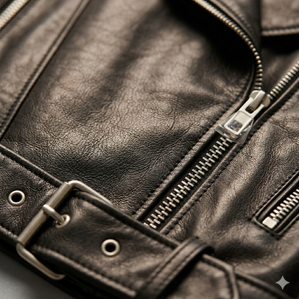 Belted Zip-Up Biker Style Cropped Moto Jacket
