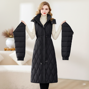 Quilted Longline Hooded Puffer Coat for Women