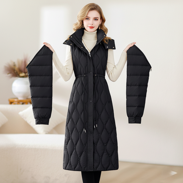 Quilted Longline Hooded Puffer Coat for Women