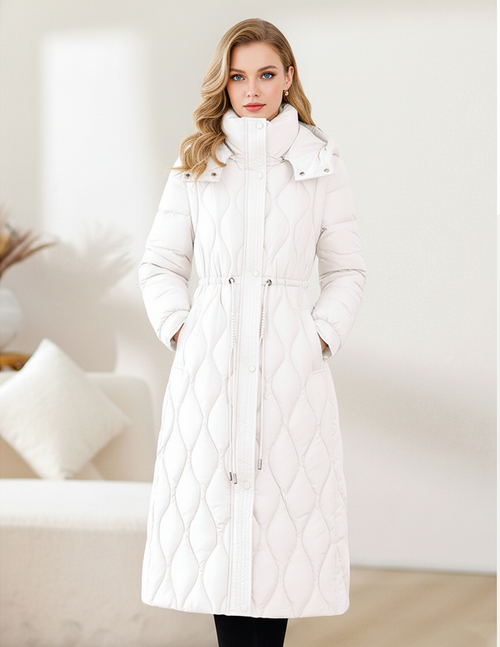 Quilted Longline Hooded Puffer Coat for Women