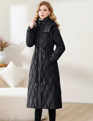 Quilted Longline Hooded Puffer Coat for Women