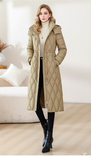 Quilted Longline Hooded Puffer Coat for Women