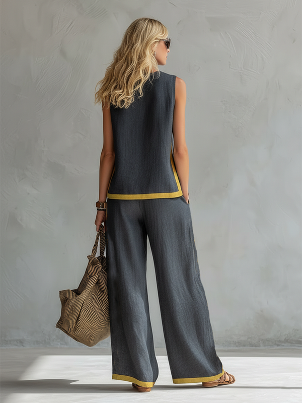 Women's Two Piece Wide Leg Pants Set with Sleeveless Top
