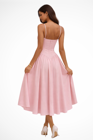 Women’s Sweetheart Neck Midi Dress with Elegant Flowy Style