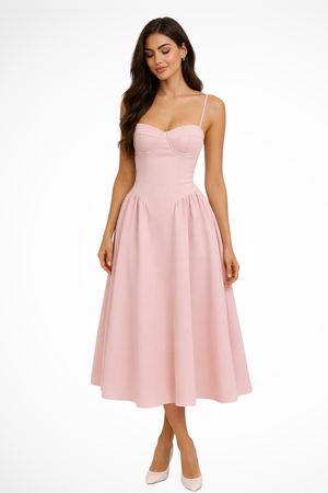 Women's Corset Bodice A-Line Midi Dress for Weddings