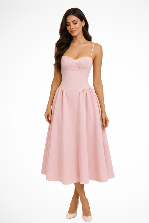 Women's Corset Bodice A-Line Midi Dress for Weddings