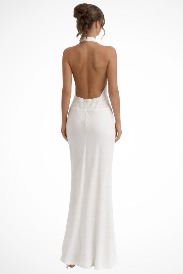 Women’s Backless Halter Neck Maxi Dress with Draped Front