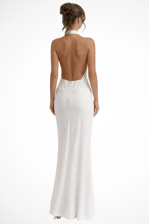 Vestido Maxi de Satén Halter con Drapeado para Mujer