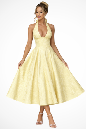 Women’s Halter Neck Jacquard Midi Dress