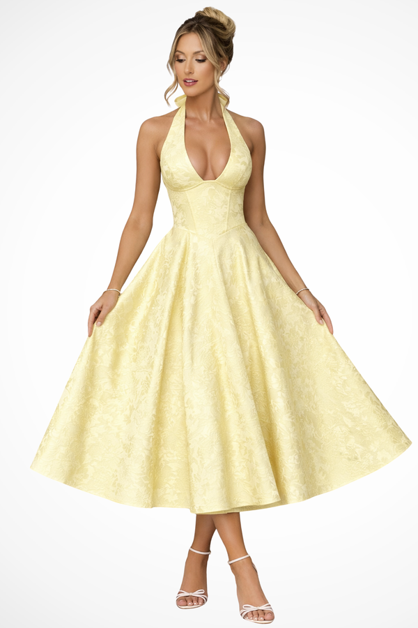 Women’s Halter Neck Jacquard Midi Dress