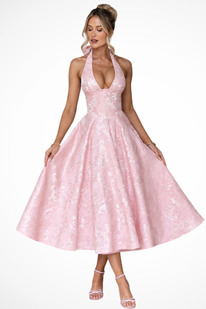 Women’s Halter Neck Jacquard Midi Dress