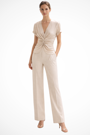 Women’s Ruched V-Neck Blouse with Short Sleeves
