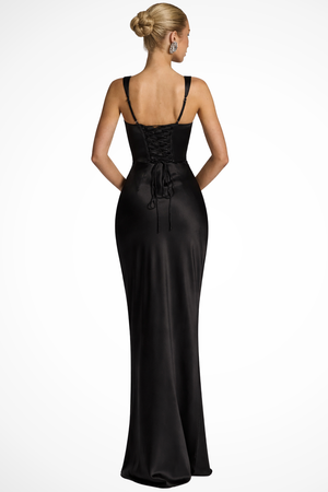 Square Neck Ruched Satin Maxi Dress for Weddings