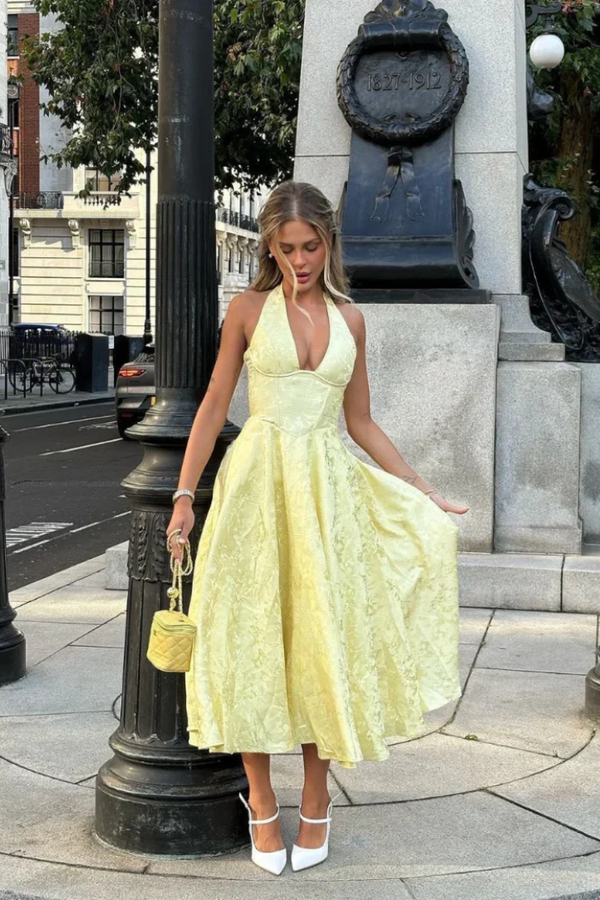 Women’s Halter Neck Jacquard Midi Dress