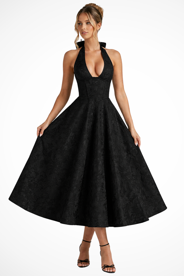 Women’s Halter Neck Jacquard Midi Dress