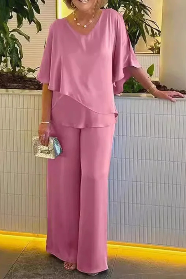 Conjunto de dos piezas para mujer con pantalones anchos y fluidos para estar en casa