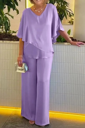 Conjunto de dos piezas para mujer con pantalones anchos y fluidos para estar en casa
