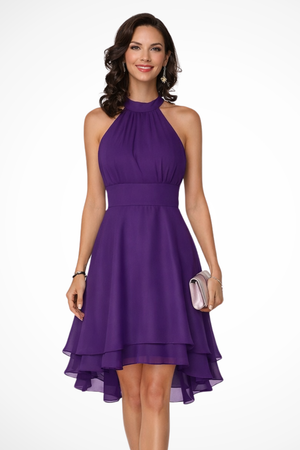 Women’s Halter Neck Cocktail Mini Dress with Ruffles