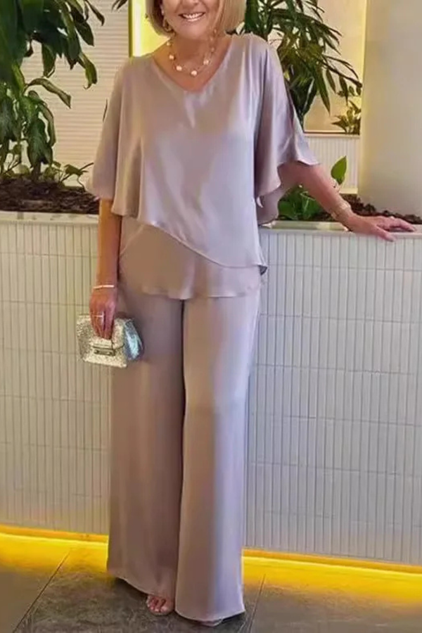 Conjunto de dos piezas para mujer con pantalones anchos y fluidos para estar en casa