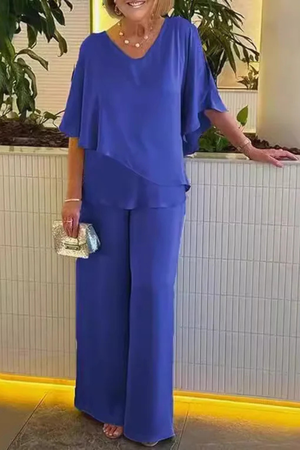 Conjunto de dos piezas para mujer con pantalones anchos y fluidos para estar en casa